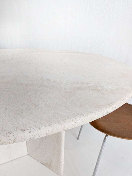 Round Travertine Dining Table 1980's