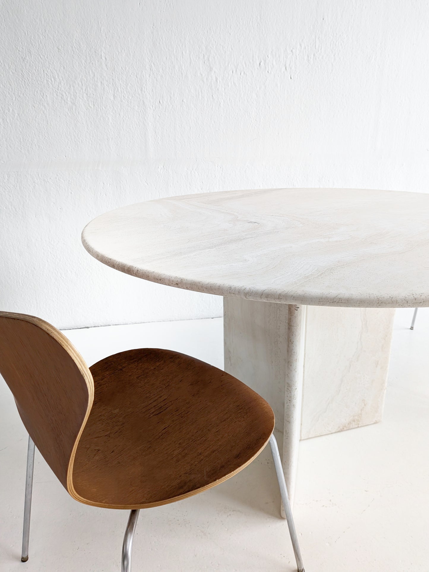 Round Travertine Dining Table 1980's