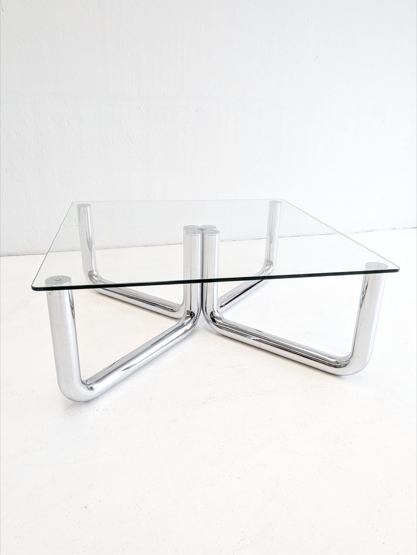 Space Age Chrome & Glass Coffee Table 1970s