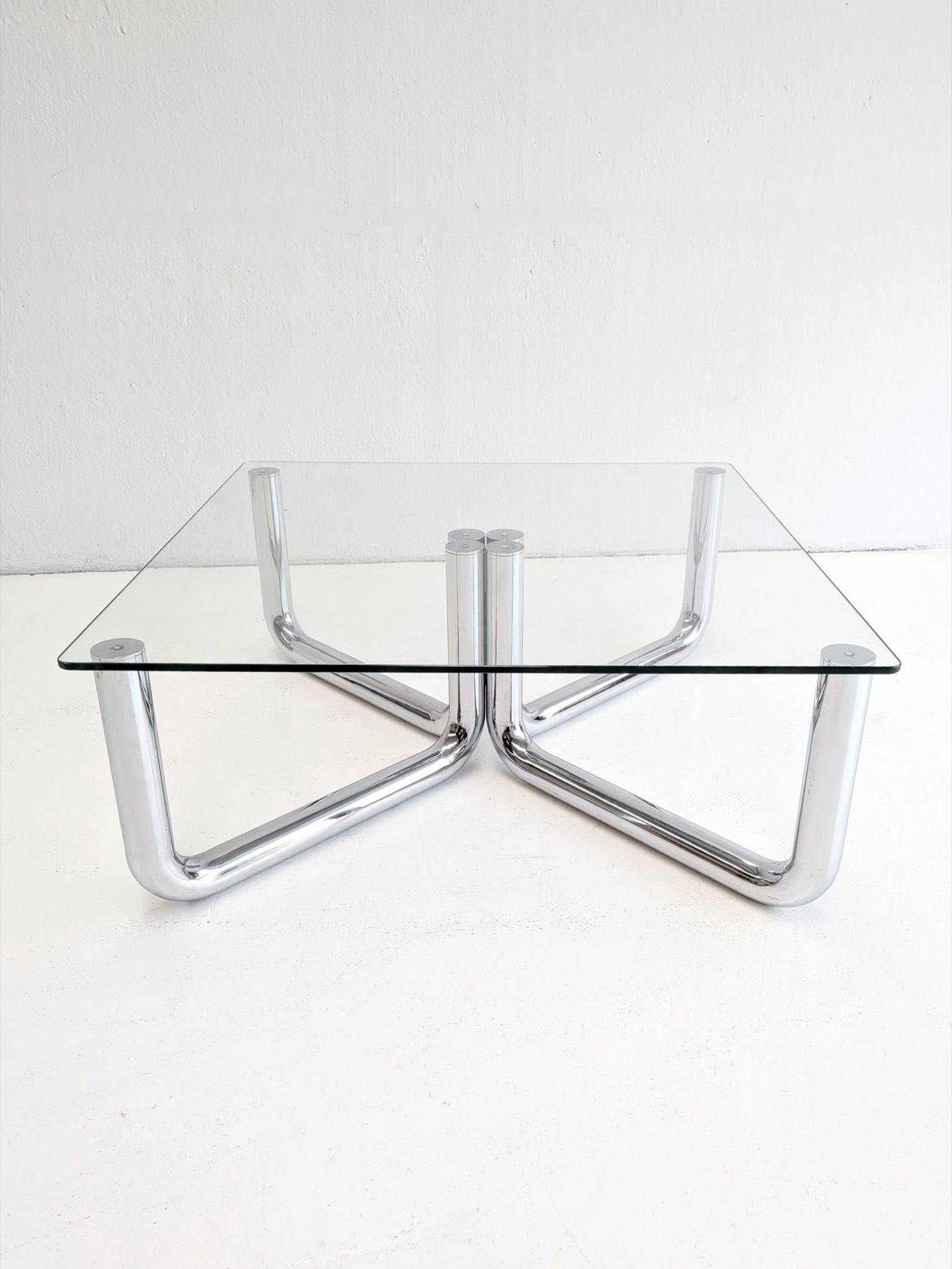 Space Age Chrome & Glass Coffee Table 1970s