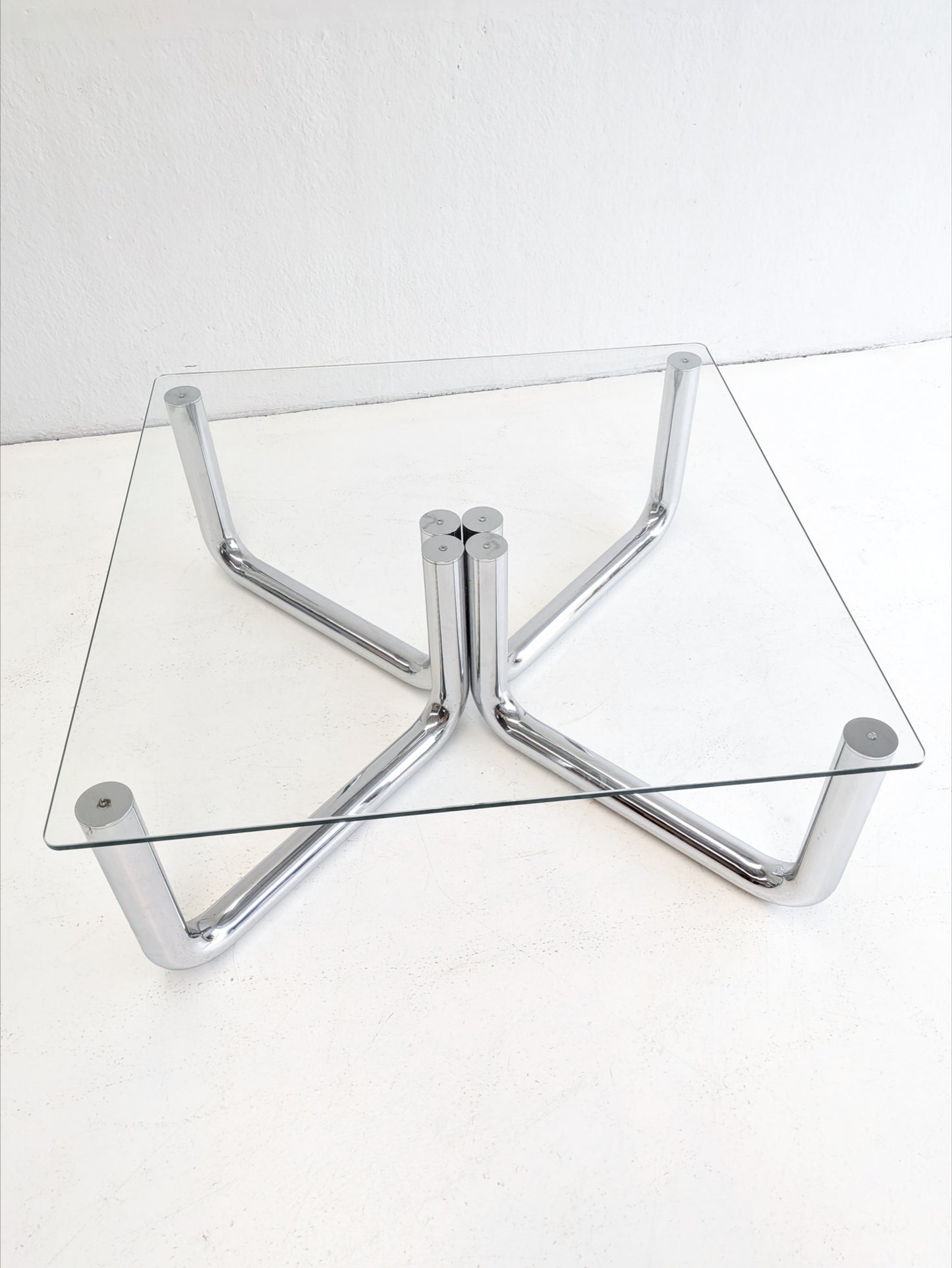 Space Age Chrome & Glass Coffee Table 1970s