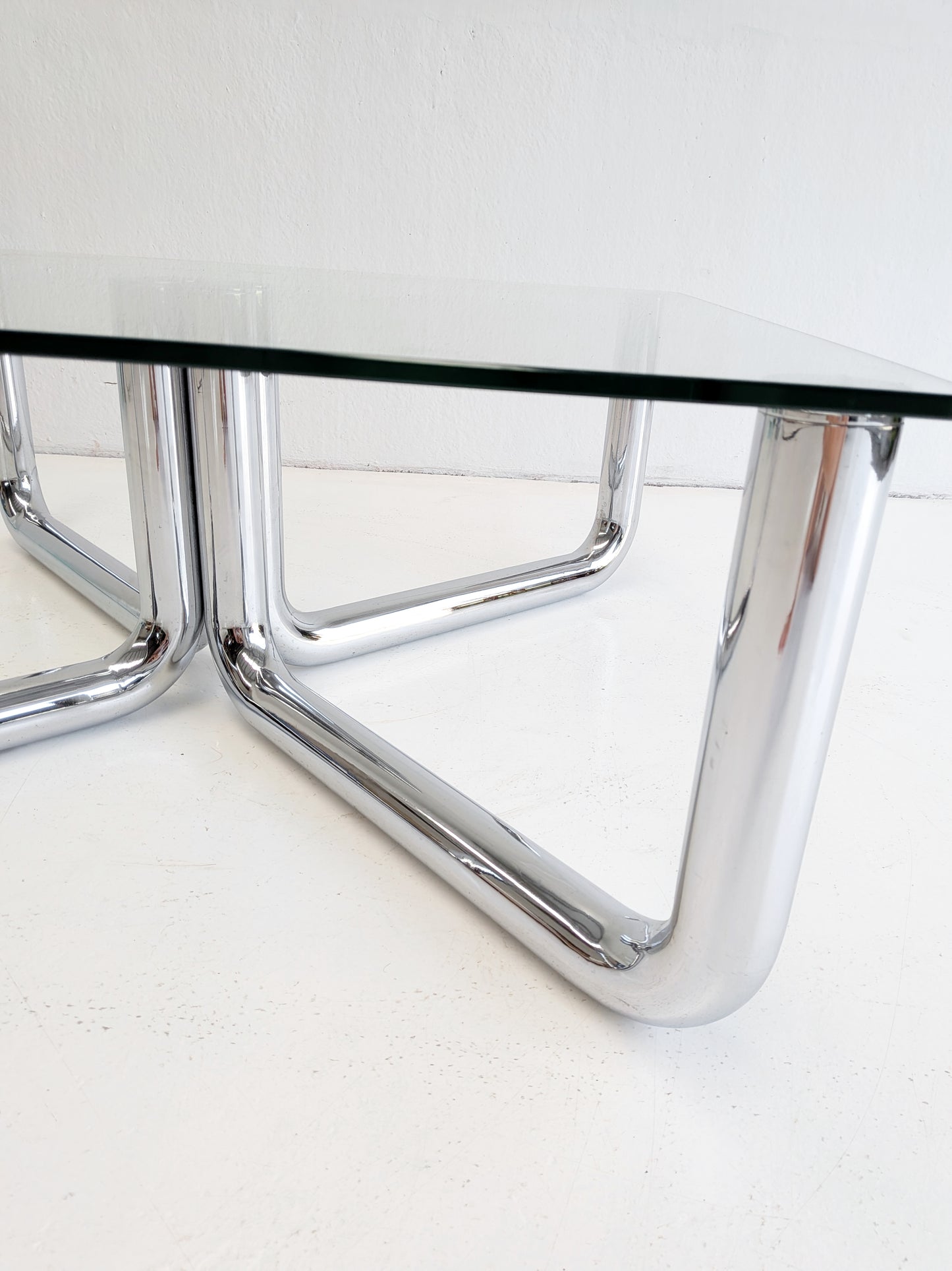 Space Age Chrome & Glass Coffee Table 1970s
