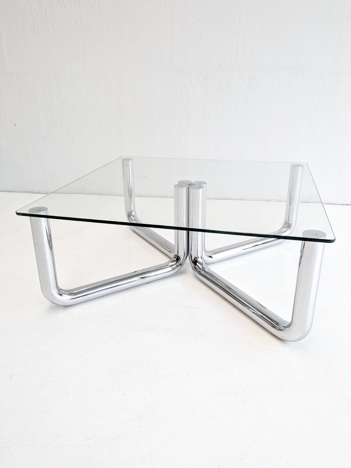 Space Age Chrome & Glass Coffee Table 1970s