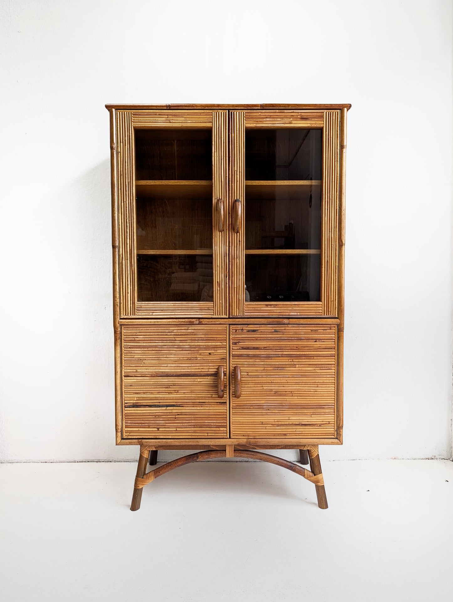 French Bamboo & Rattan Display Cabinet 1960s