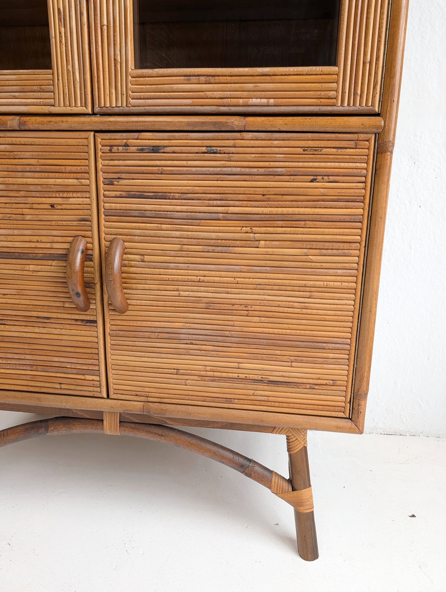 French Bamboo & Rattan Display Cabinet 1960s
