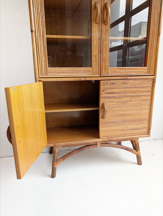 French Bamboo & Rattan Display Cabinet 1960s