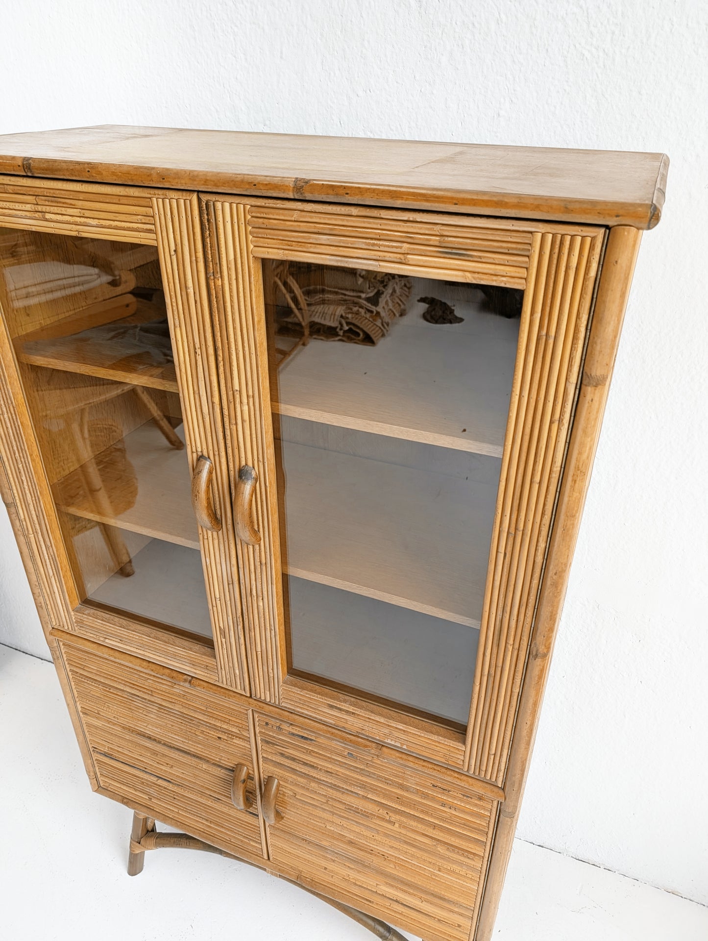 French Bamboo & Rattan Display Cabinet 1960s