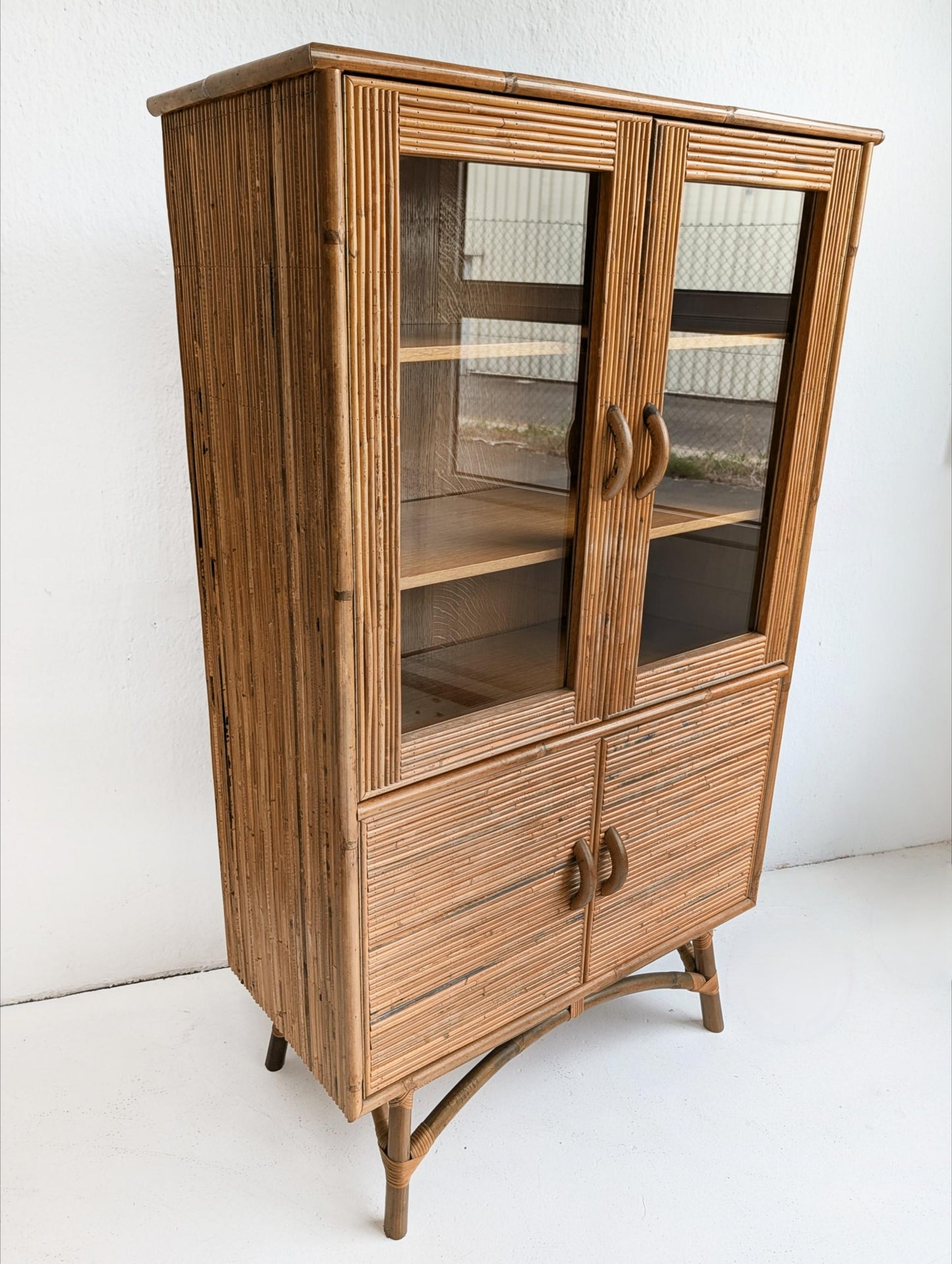 French Bamboo & Rattan Display Cabinet 1960s