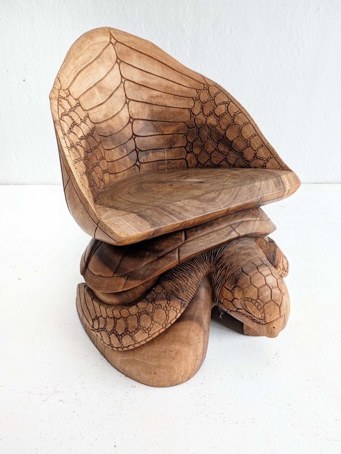 Hand Carved Artisan Turtle Accent Chair 1970s