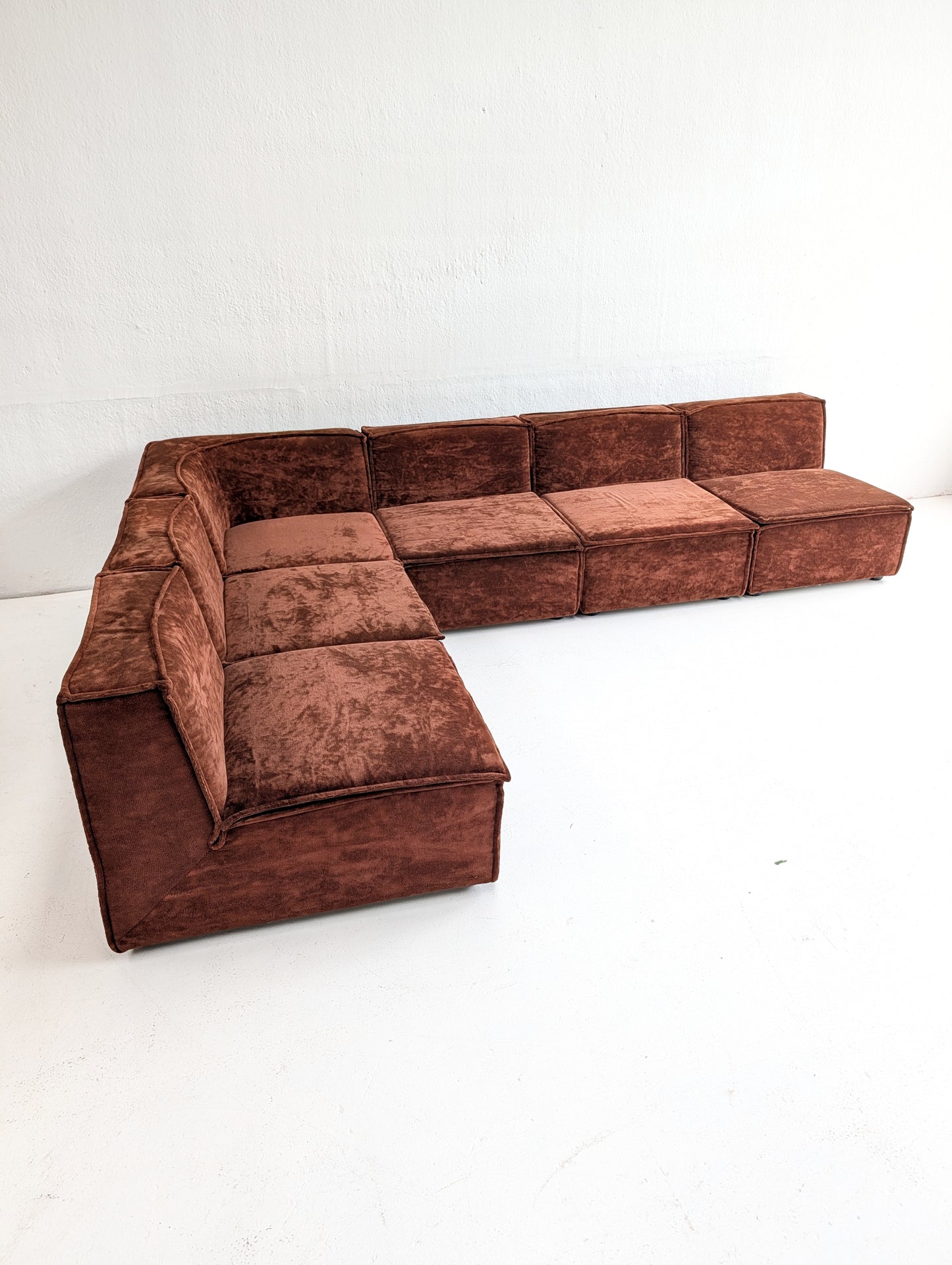 Brown Velvet Modular Sofa 1970s