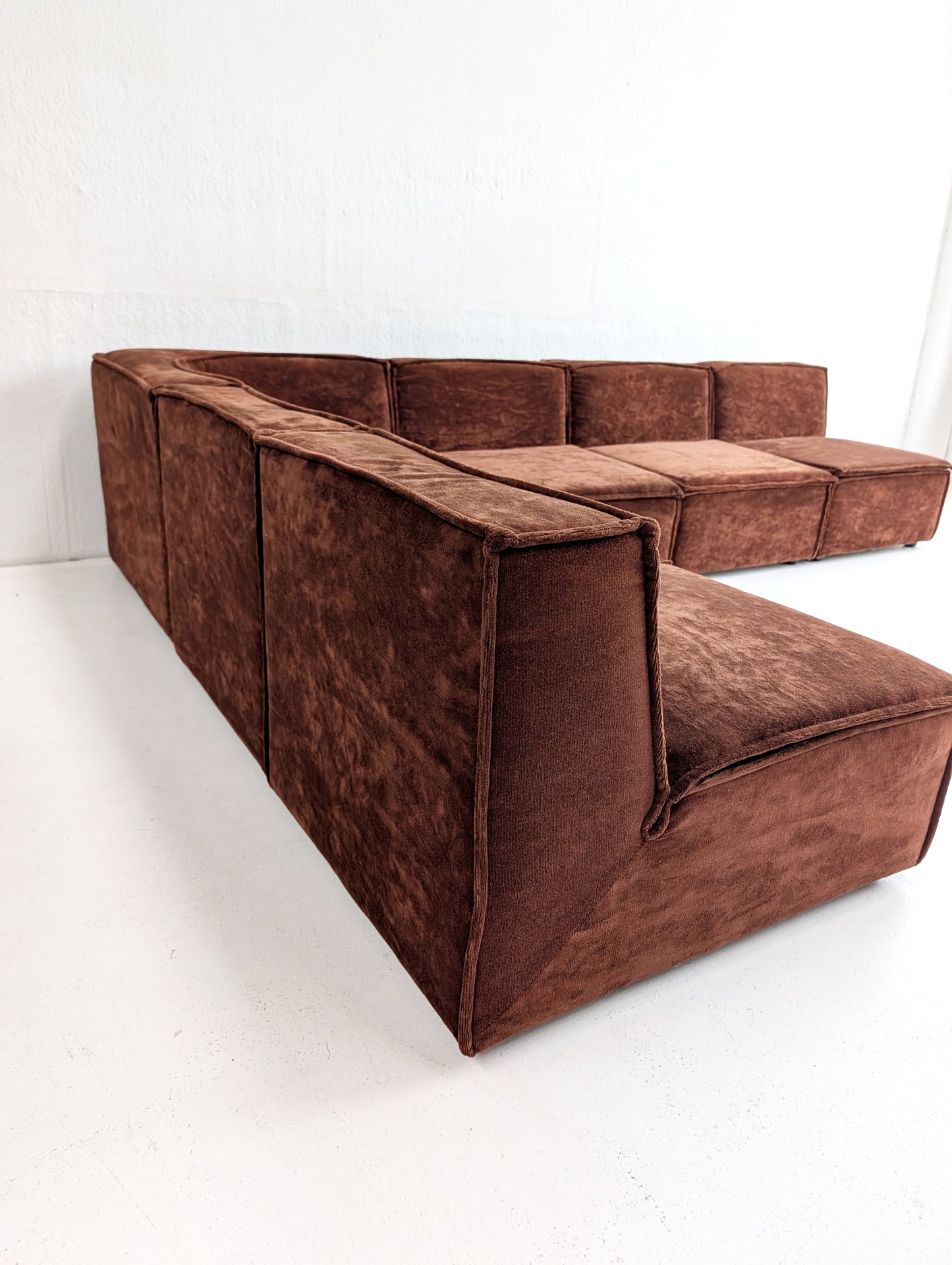 Brown Velvet Modular Sofa 1970s