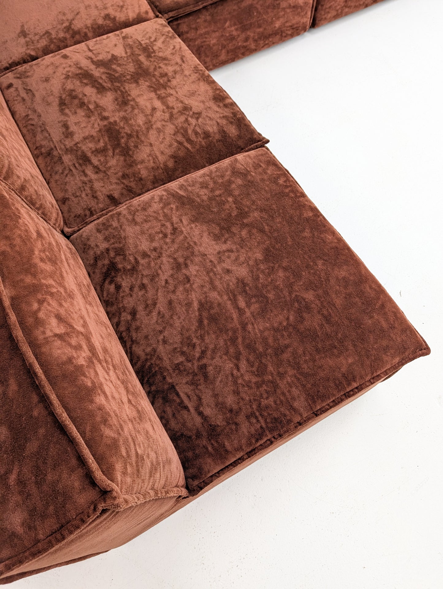 Brown Velvet Modular Sofa 1970s