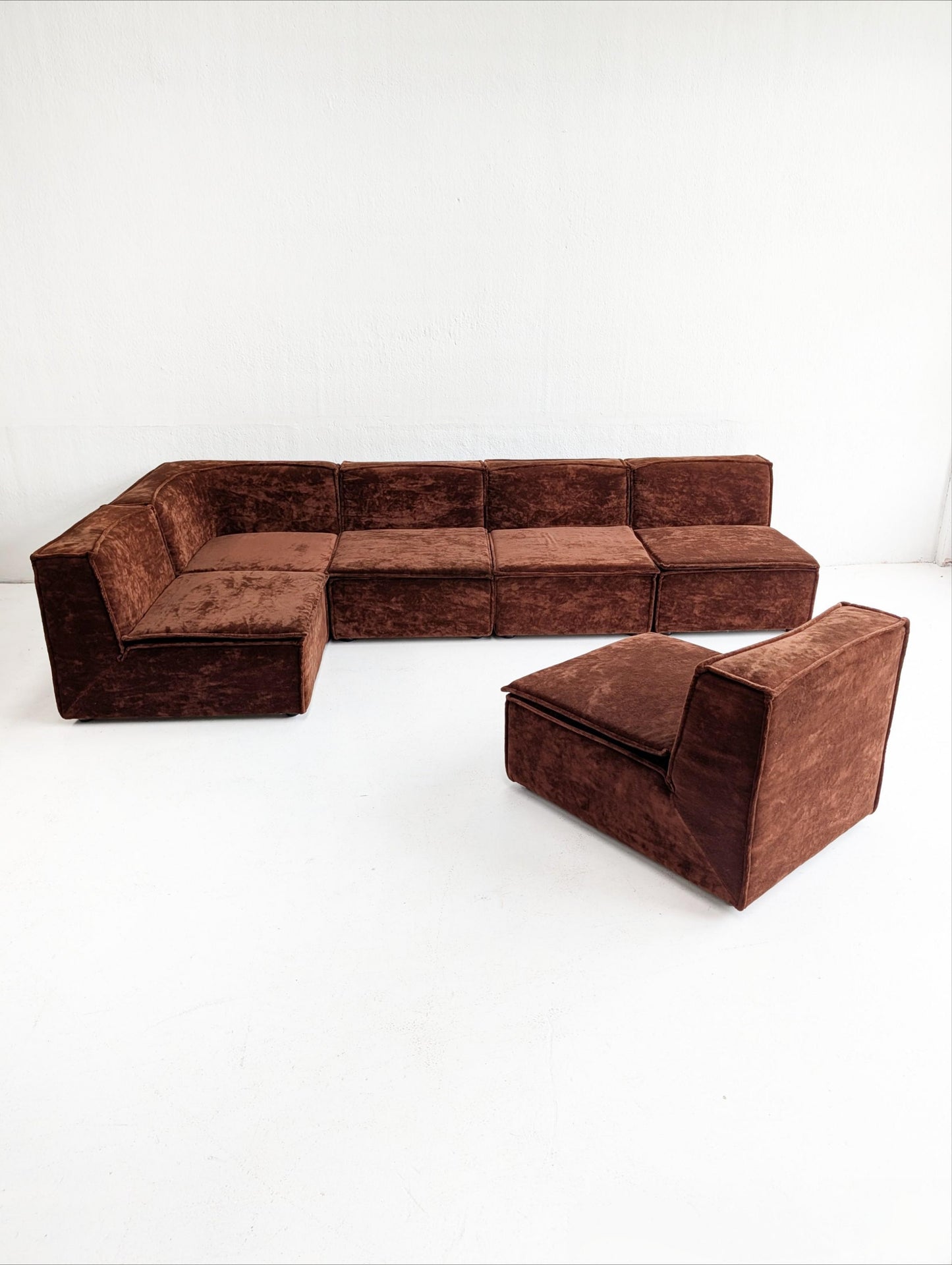Brown Velvet Modular Sofa 1970s