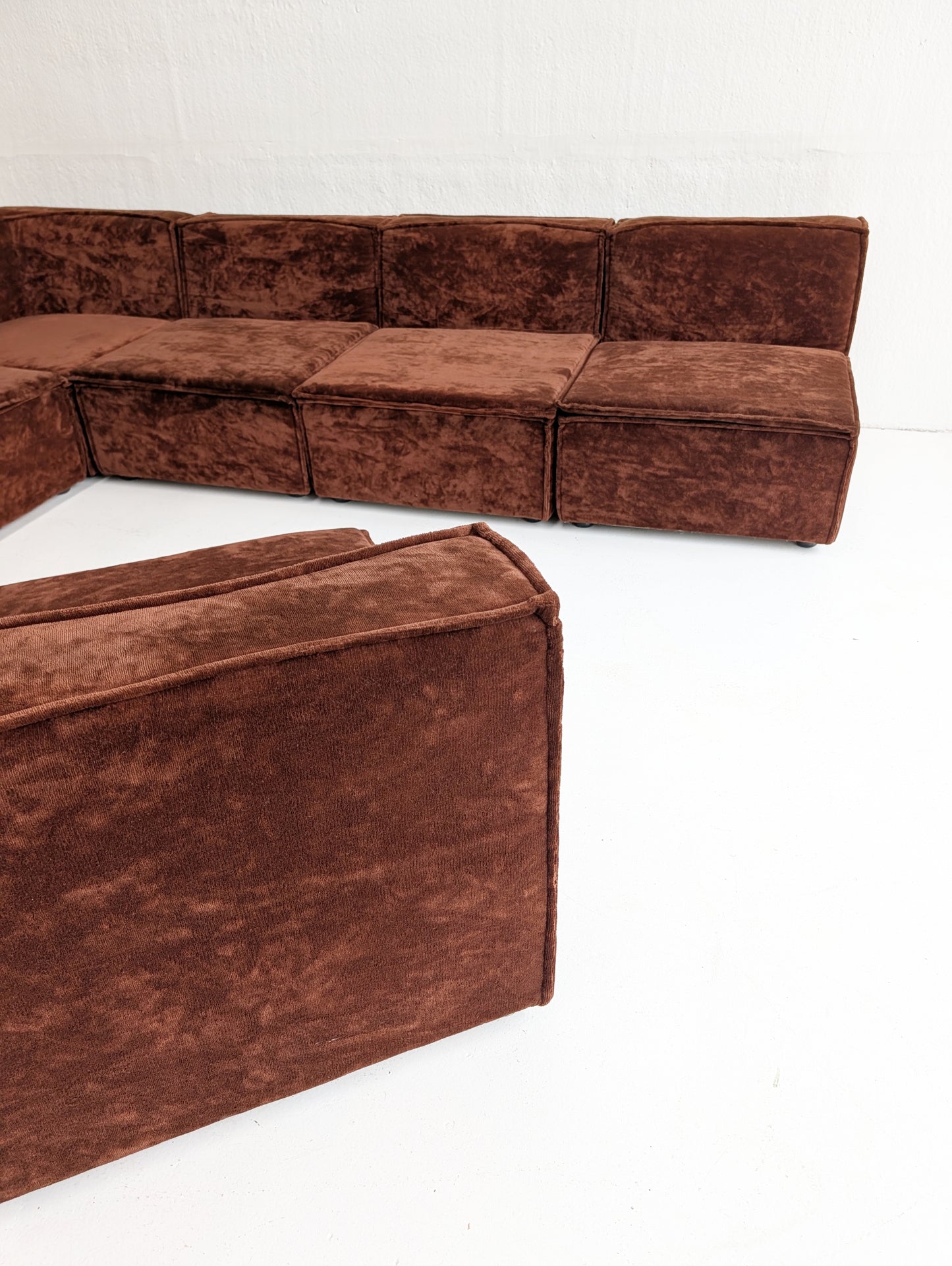 Brown Velvet Modular Sofa 1970s