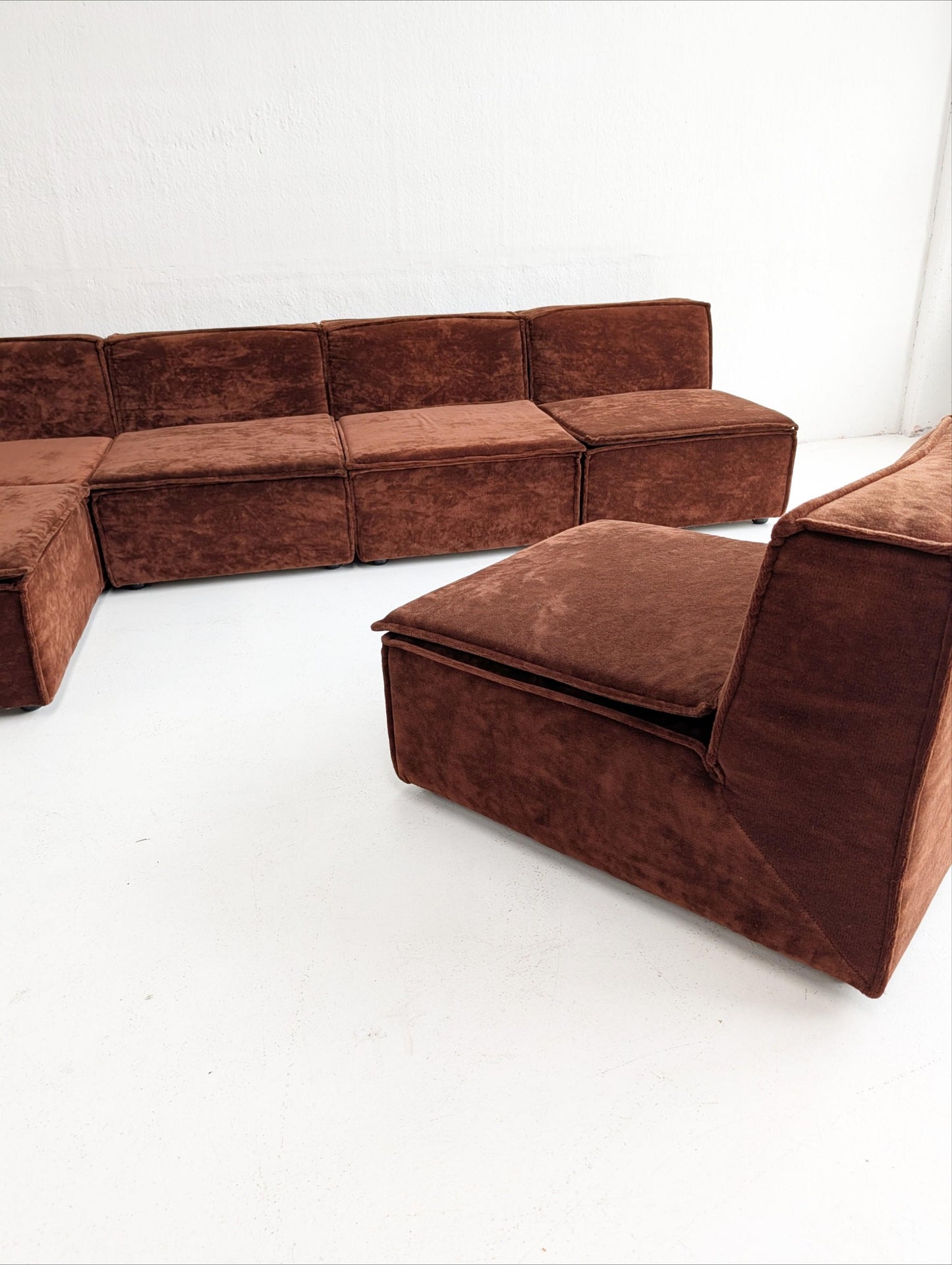 Brown Velvet Modular Sofa 1970s
