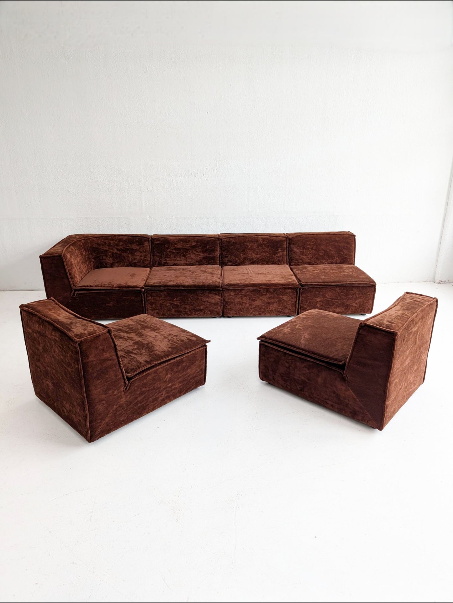 Brown Velvet Modular Sofa 1970s