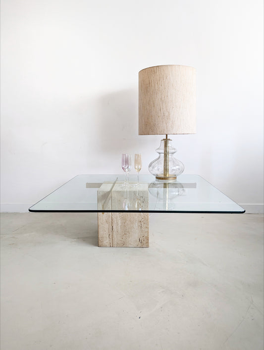 Brass & Travertine Coffee Table by Artedi